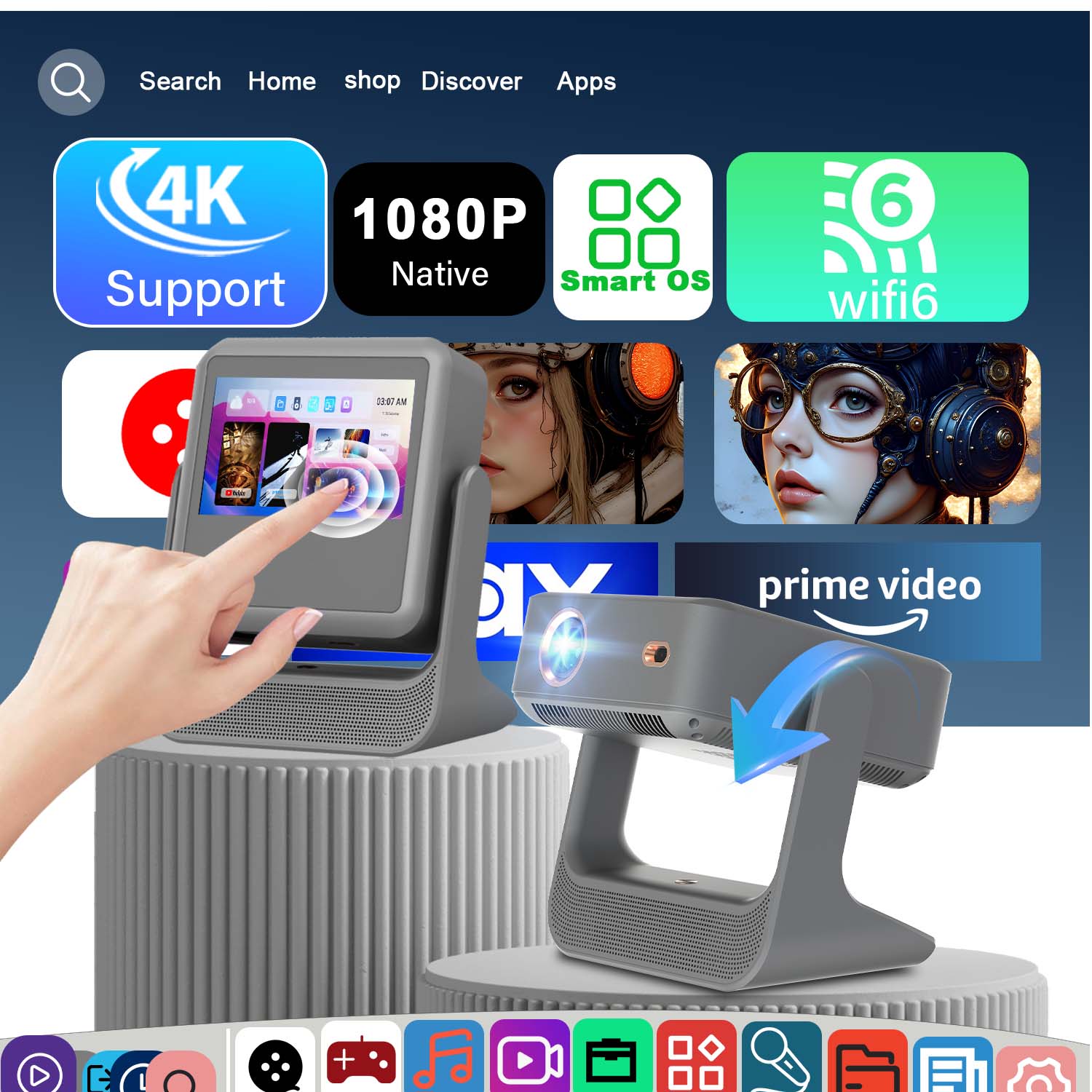 Home Cinema Kids - Inteligentny projektor dotykowy 7 cali 4K